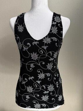 Blu Sage Y2K Black Silver Floral Tank Top Fairycore Whimsigoth Size L